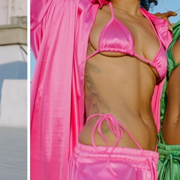 𝅺laina Rauma Set Small Hot Pink satin Club Bed Top Drawstring pants - Picture 2 of 12